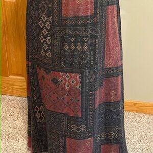 Coldwater Creek Black and Red Patterned Maxi Skirt